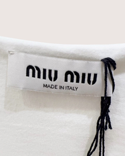 Miu Miu Crystal Logo Cropped Top White, Silver, Black FR 34