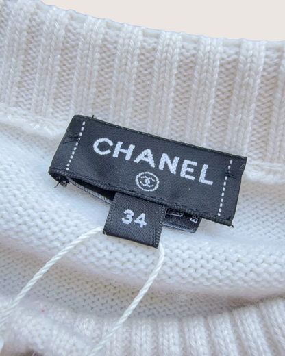 Chanel 25P Cashmere Cardigan Beige/Ecru, White FR 34