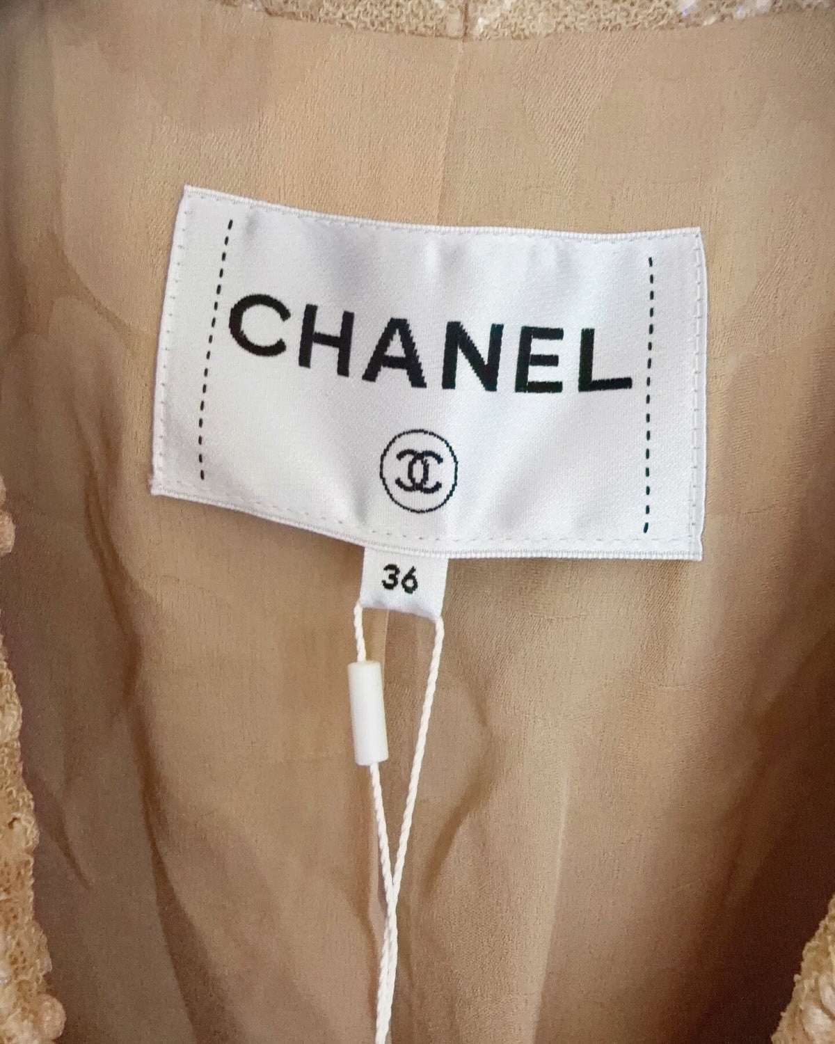 Chanel 19S Tweed Jacket Beige/Ecru, White FR 36