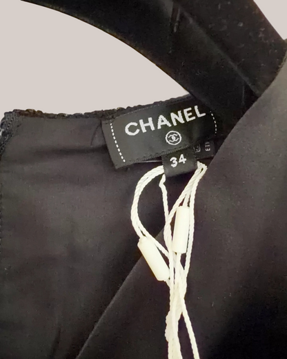 Chanel 25K Bow Tweed Sleeveless Dress Black FR 34