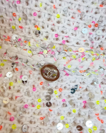 Chanel 24P Sequin Cardigan White, Pink, Multicolor FR 34