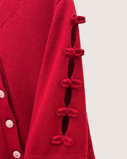 Chanel 25K Cashmere Bow Cardigan Red FR 36