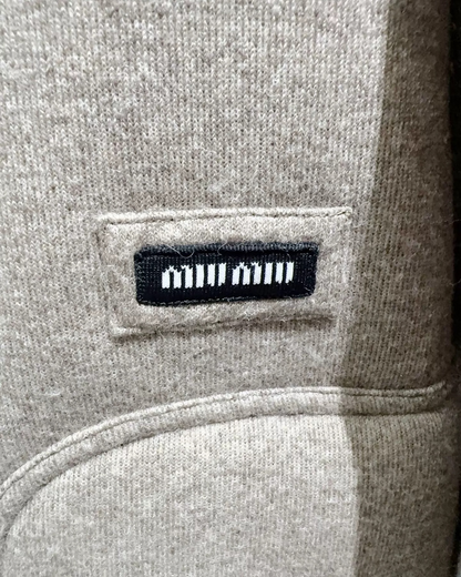 Miu Miu Wool Shearling-Collar Zip-Up Jacket Beige/Ecru, Black FR 36