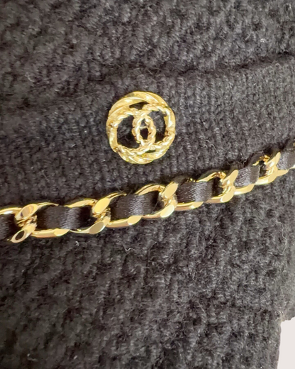 Chanel 23B Cashmere Chain-Trim Mini Dress Black, Gold FR 34