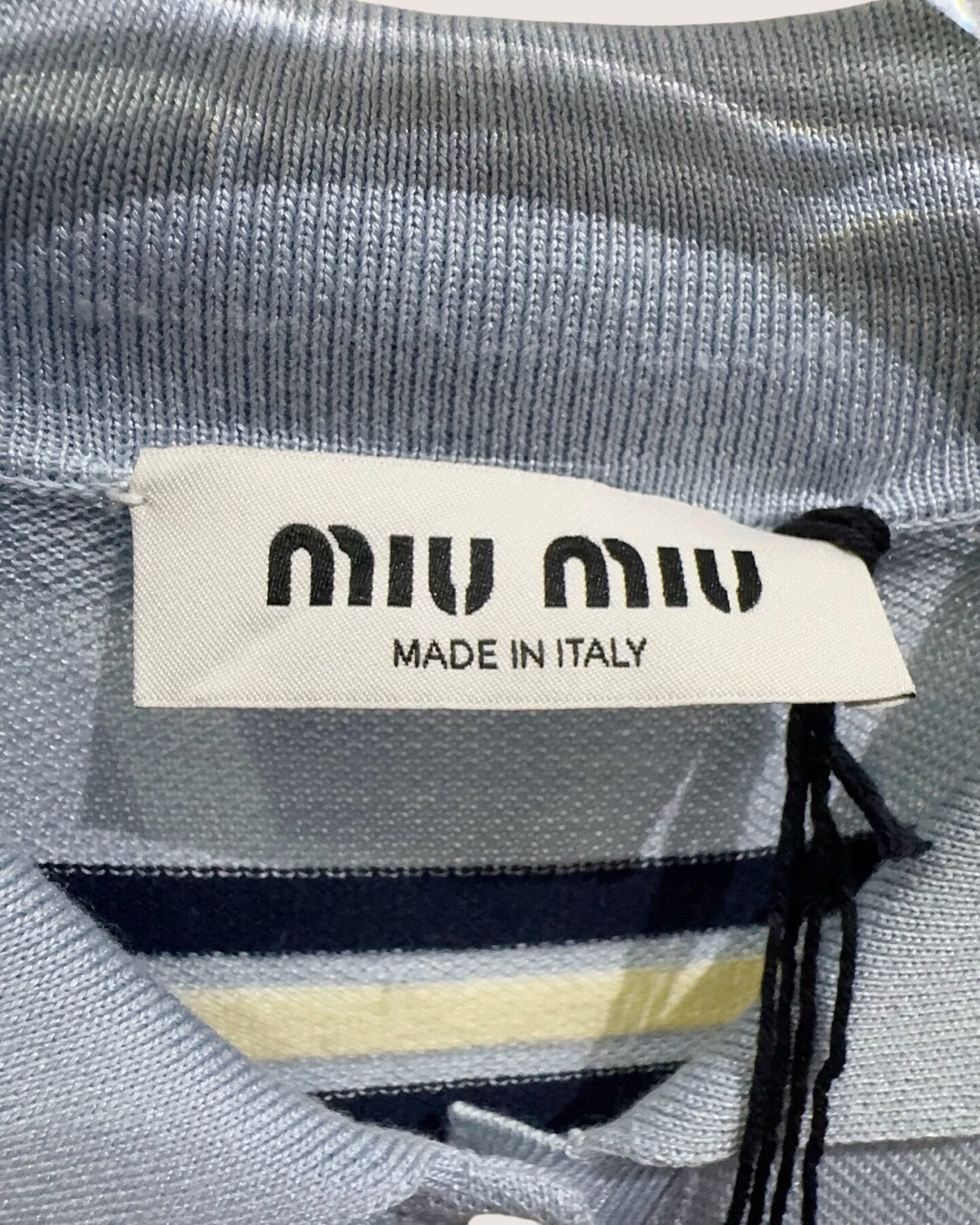 Miu Miu Striped Polo Top Blue, Navy, Yellow FR 38