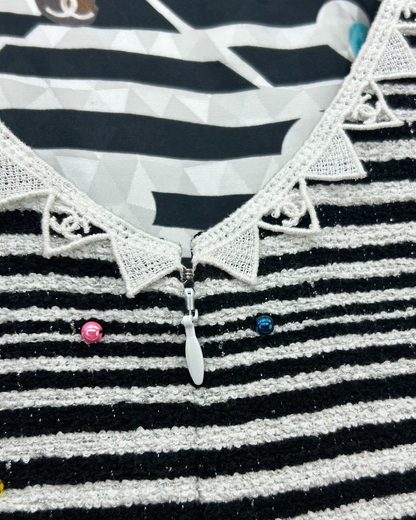 Chanel 24S Striped Beaded Mini Dress Black, White