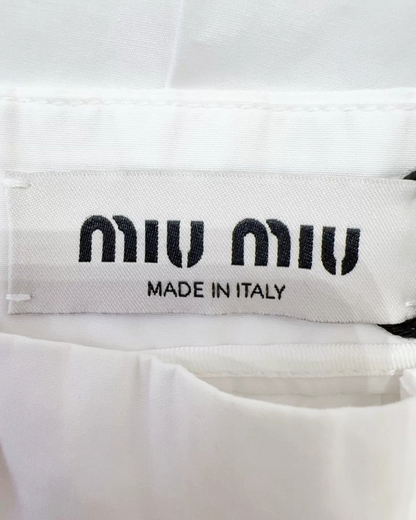 Miu Miu Embroidered Logo Pleated Mini Skirt White FR 36