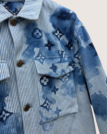 Louis Vuitton Striped Monogram Denim Jacket Blue, Navy, White FR 38