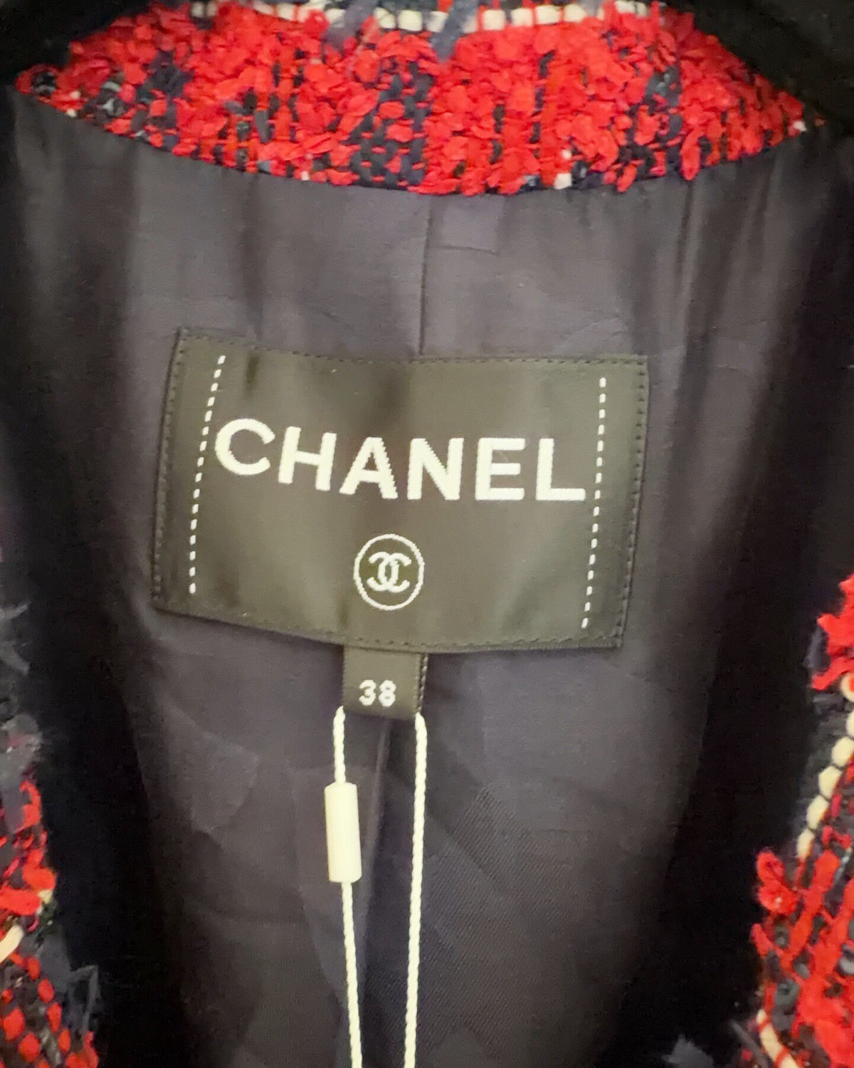 Chanel 24S Plaid Tweed Jacket Red, Navy, White FR 38