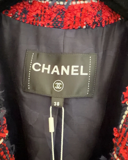 Chanel 24S Plaid Tweed Jacket Red, Navy, White FR 38