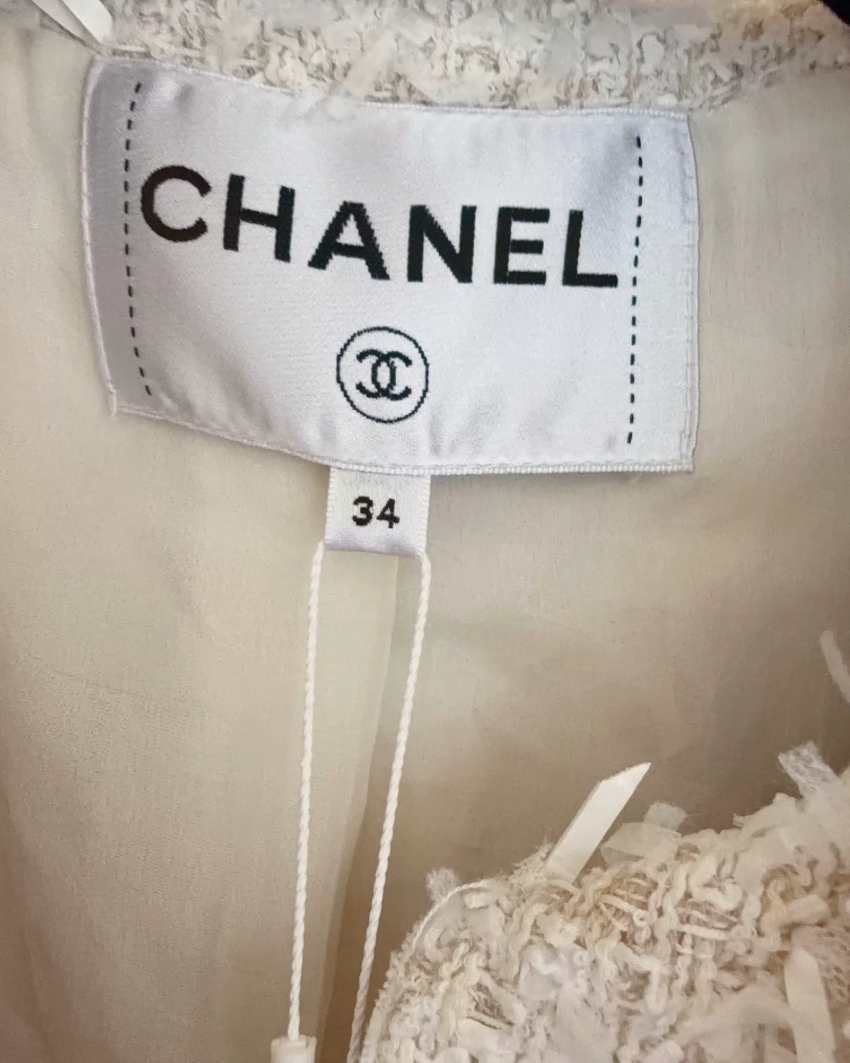 Chanel 20S Ruffle-Collar Tweed Jacket Beige/Ecru FR 36