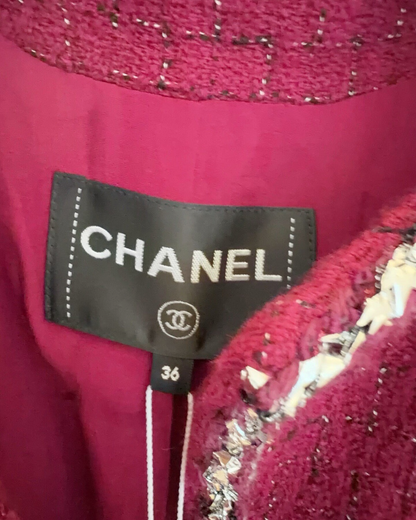 Chanel 22A Tweed Jacket Burgundy, Silver FR 36