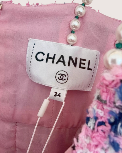 Chanel 23P Pearl Strap Tweed Mini Dress