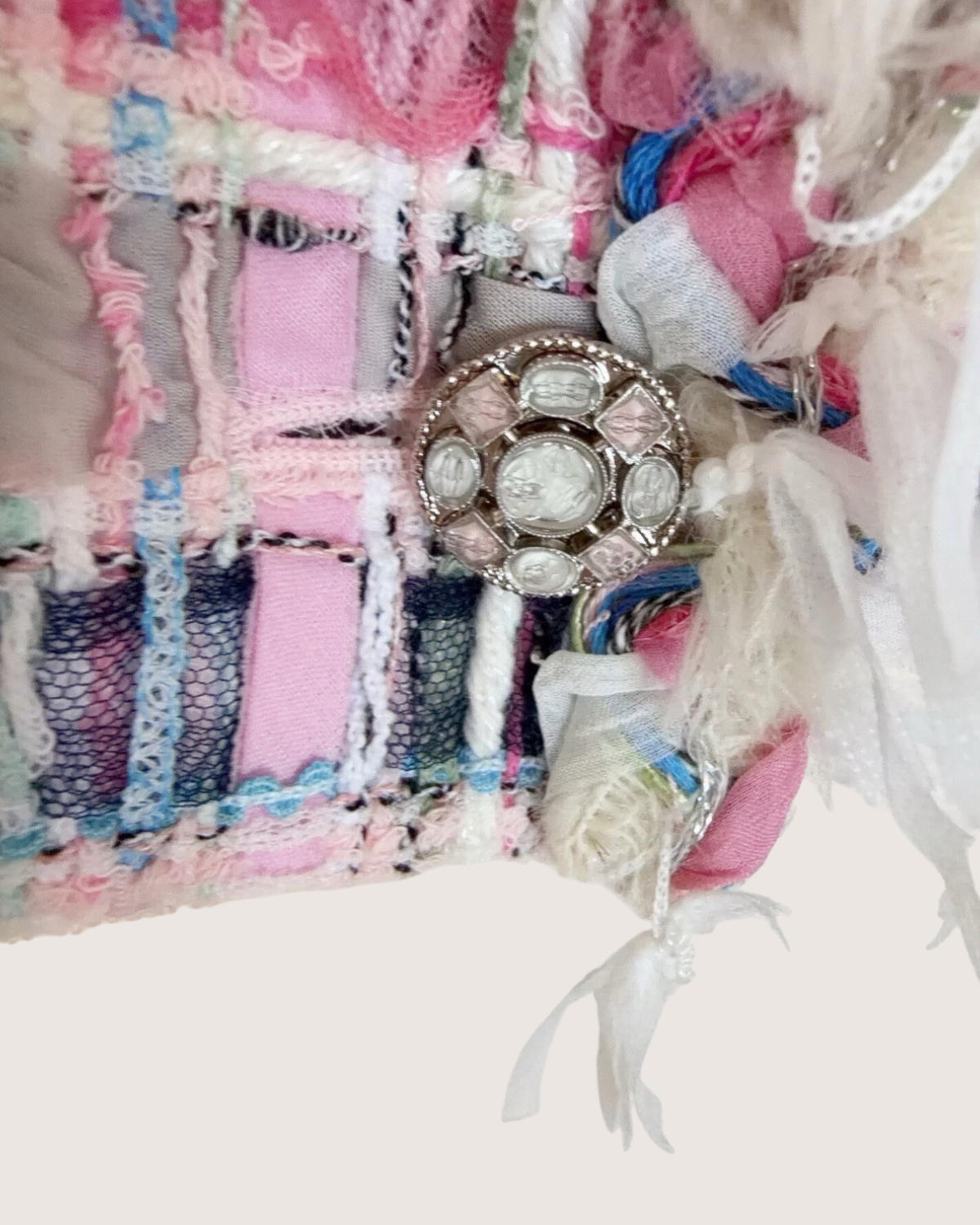 Chanel 25S Fringe Tweed Top Pink, Blue, Multicolor FR 40