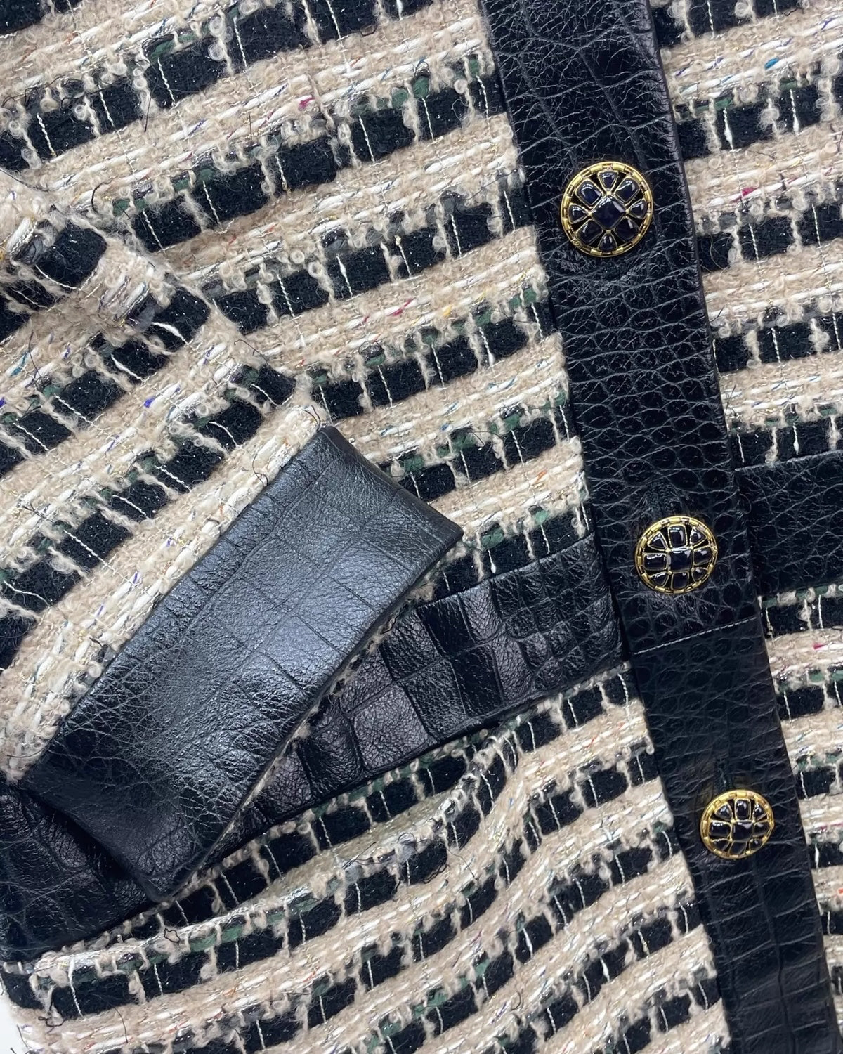 Chanel 19A Leather-Trim Tweed Coat
