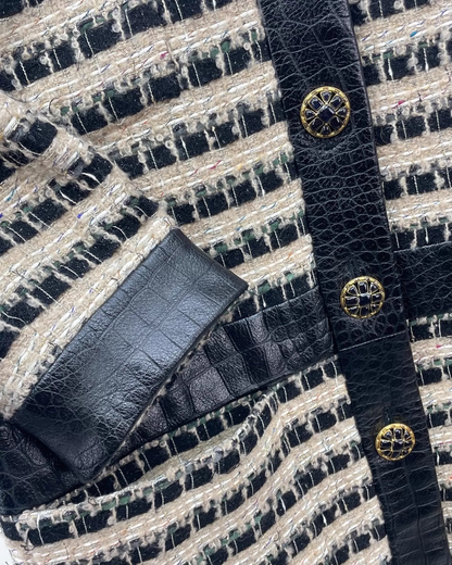 Chanel 19A Leather-Trim Tweed Coat