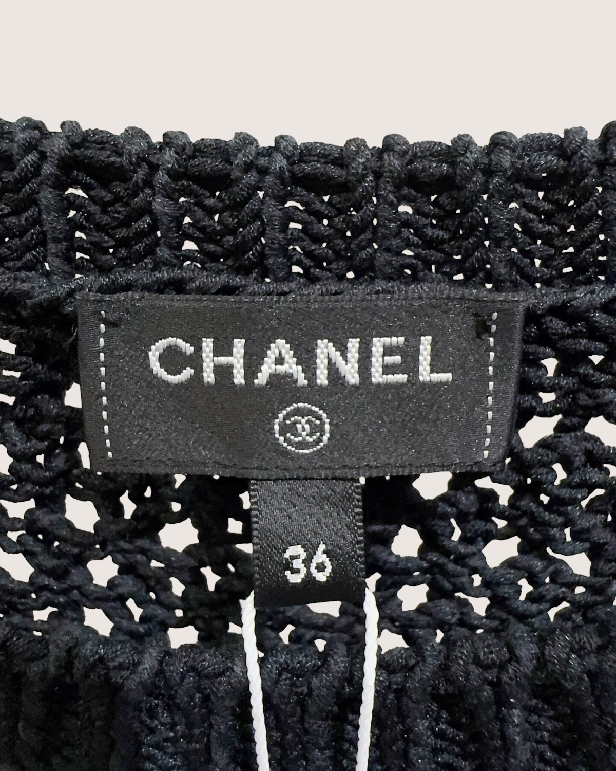 Chanel 22C Contrast-Trim Openwork Mini Dress Black, White FR 36