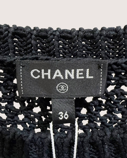 Chanel 22C Contrast-Trim Openwork Mini Dress Black, White FR 36