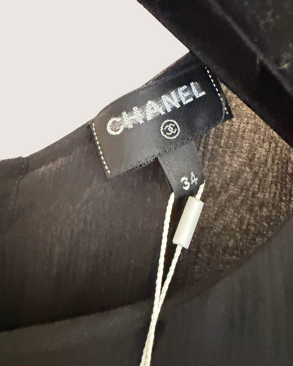 Chanel 22S Sheer CC Abstract-Print Top Black, Pink, Blue, Multicolor FR 34