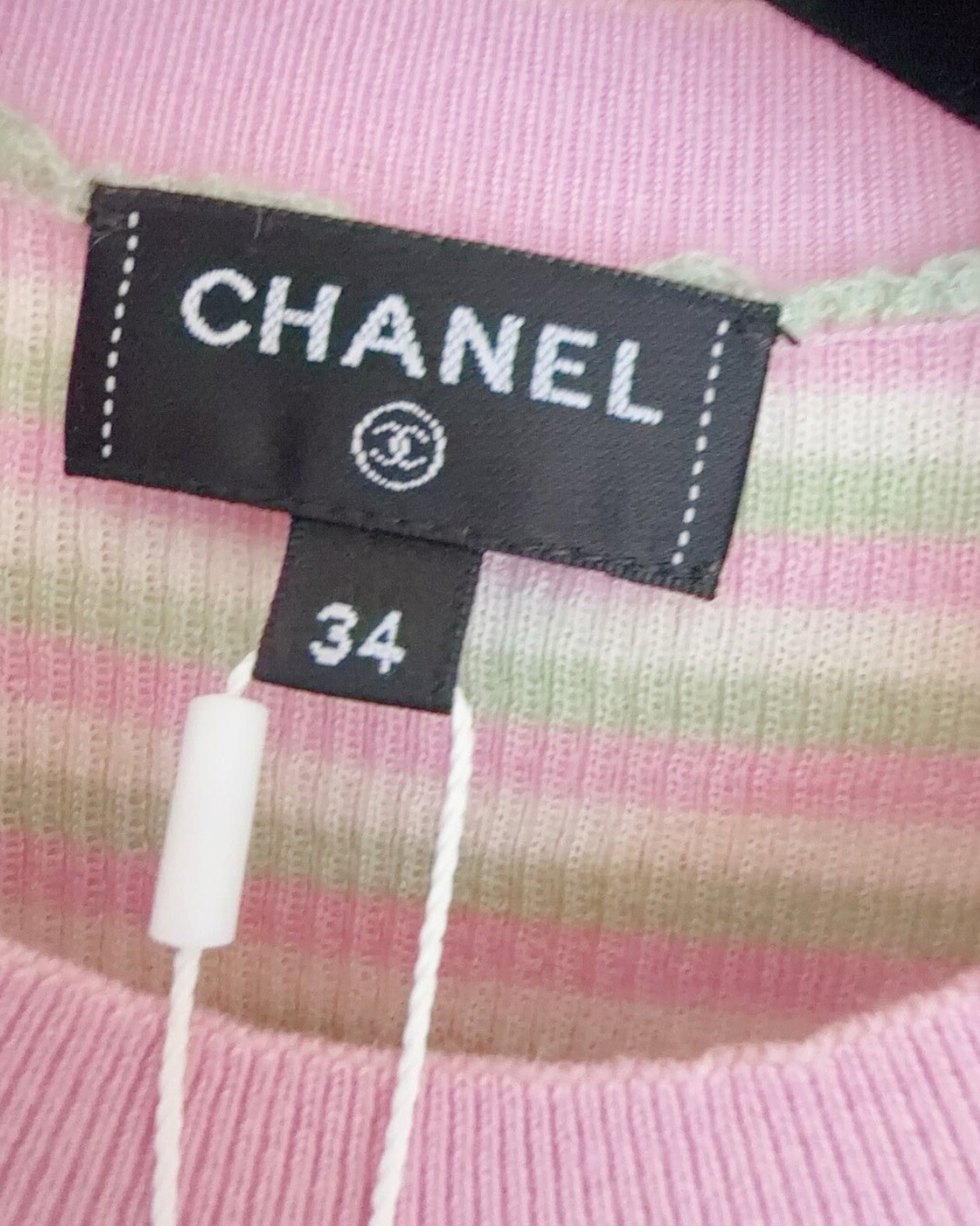 Chanel 25B Striped Short-Sleeve Sweater Pink, Green, White FR 34