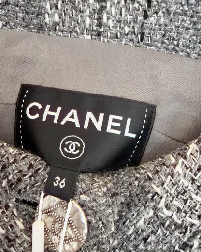 Chanel 19P Ruffled Tweed Jacket Grey, White FR 36