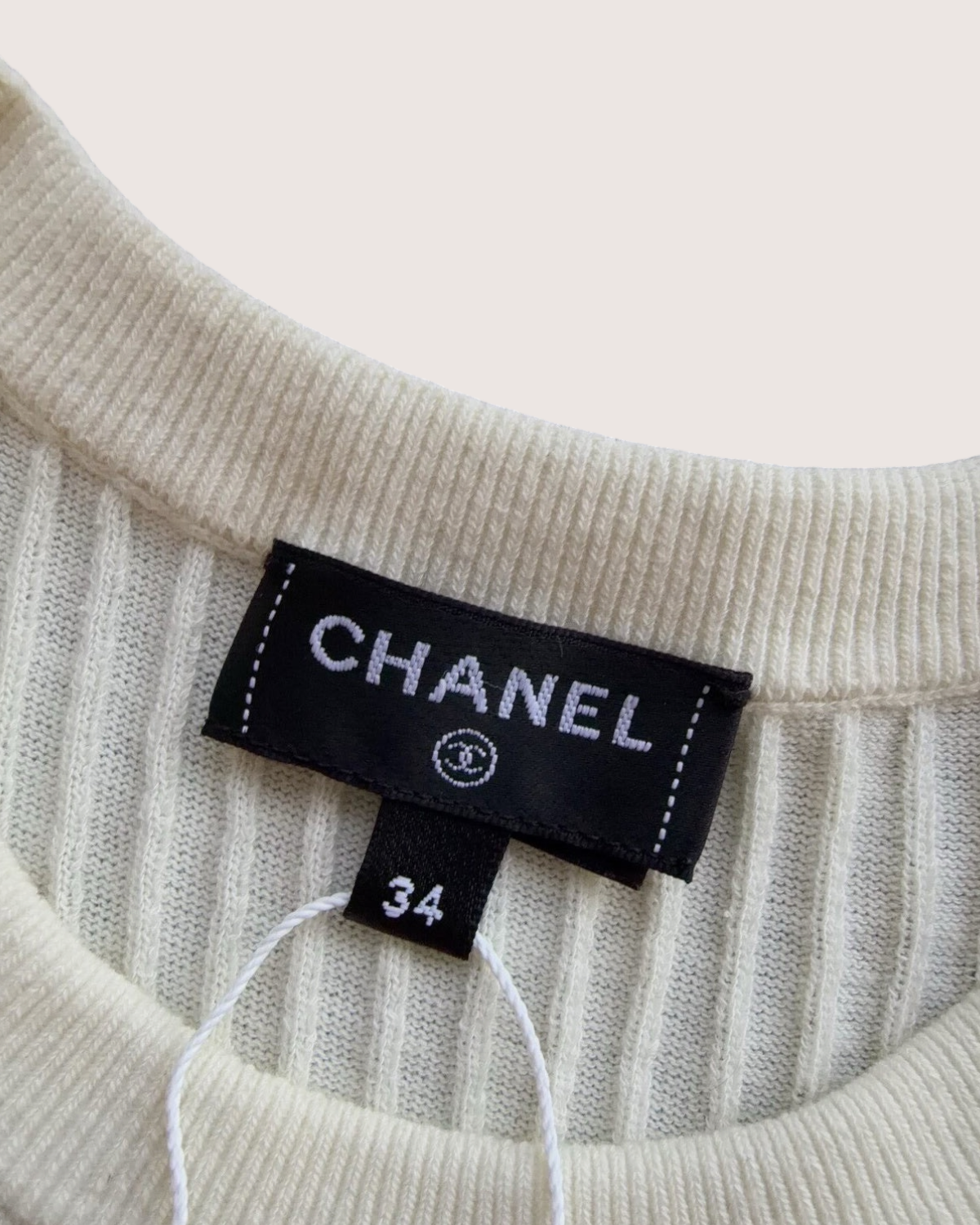 Chanel 25P Fish Motif Short-Sleeve Sweater Beige/Ecru, Pink, Black FR 34