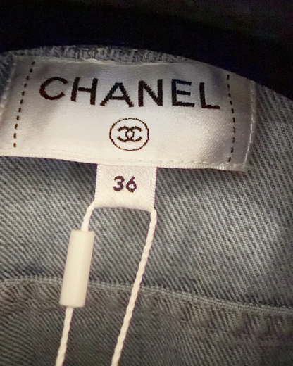 Chanel 26C Contrast-Trim Denim Shirt Blue FR 36