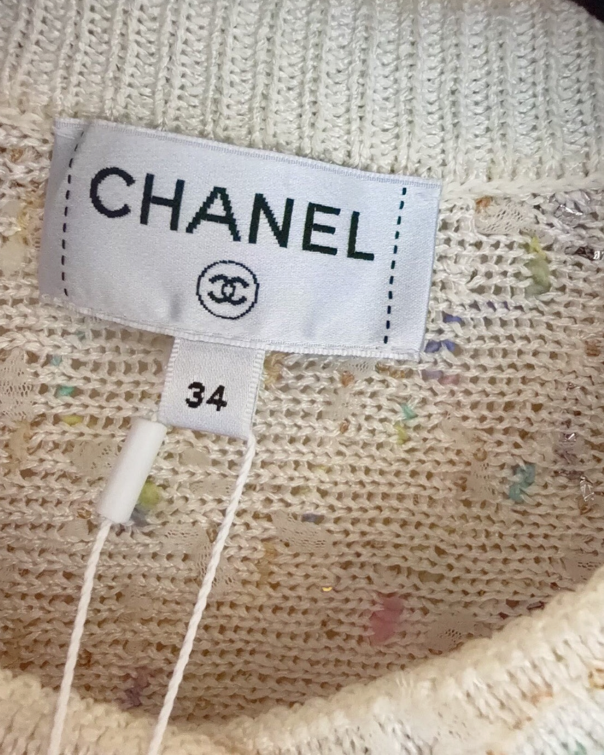 Chanel 22P Sequin Fringe Cropped Cardigan Beige/Ecru, Silver, Multicolor FR 34