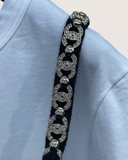 Chanel 22C T-Shirt w/ Net Camisole White, Black FR 34