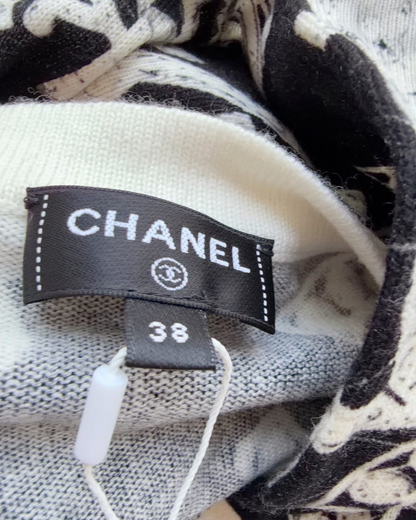 Chanel 23N Coco Neige Cashmere Jewelry-Print Cardigan Black, White FR 38