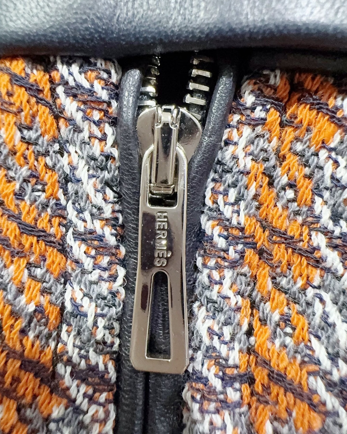Hermès Plaid Tweed Mini Skirt - Navy, Orange, Multicolor, view 4