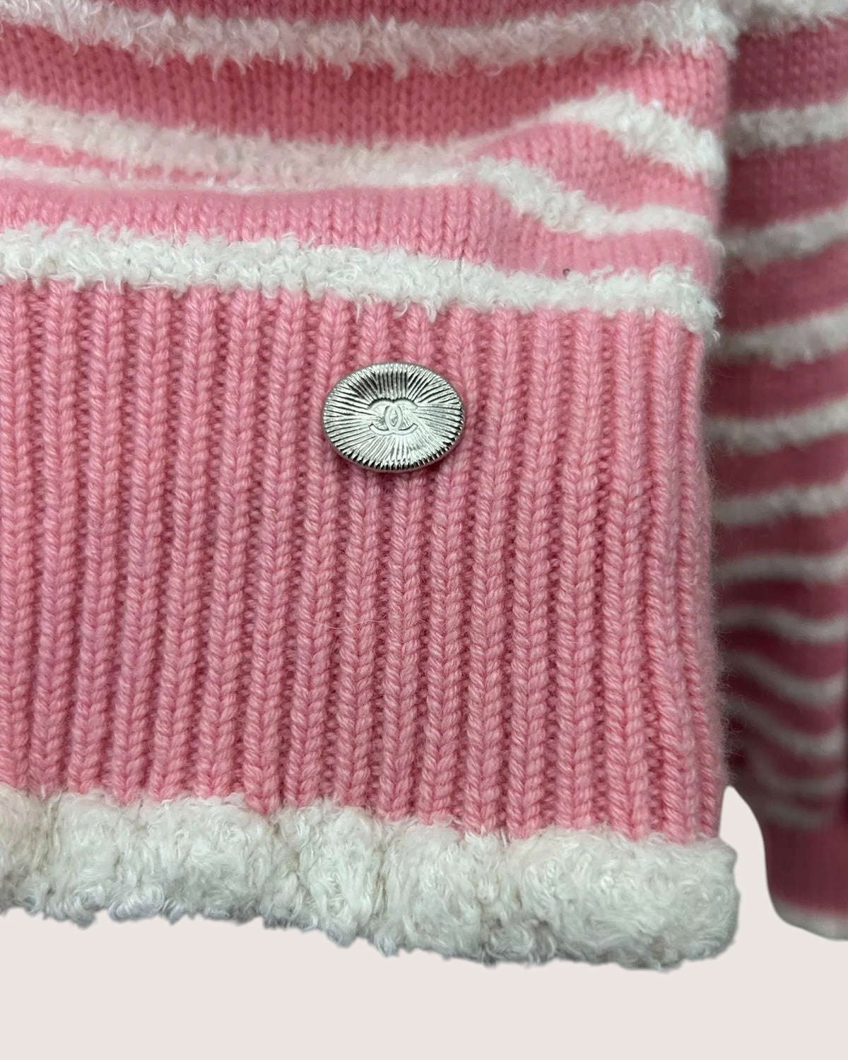Chanel 20S Striped Cashmere Sweater Pink, White FR 36