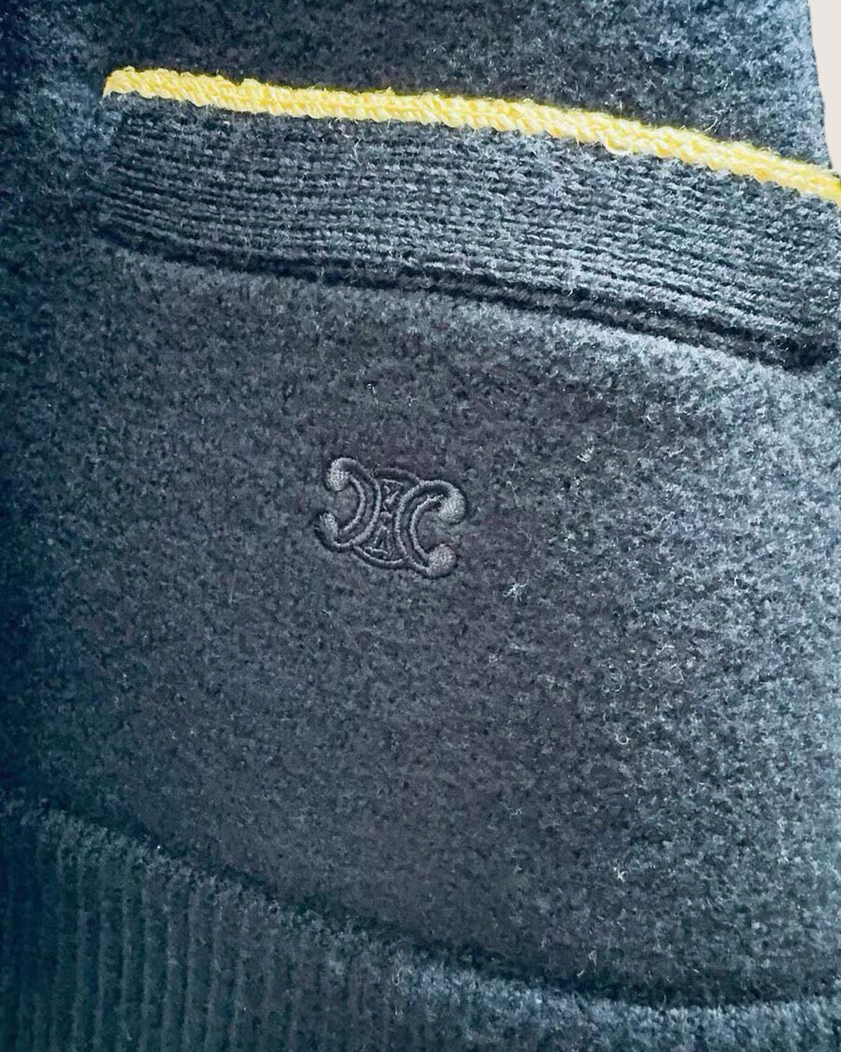 Celine Wool Embroidered Pocket Sweater Navy, Gold FR 38