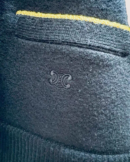 Celine Wool Embroidered Pocket Sweater Navy, Gold FR 38
