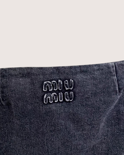 Miu Miu Belted Denim Mini Skirt Grey, Black FR 40