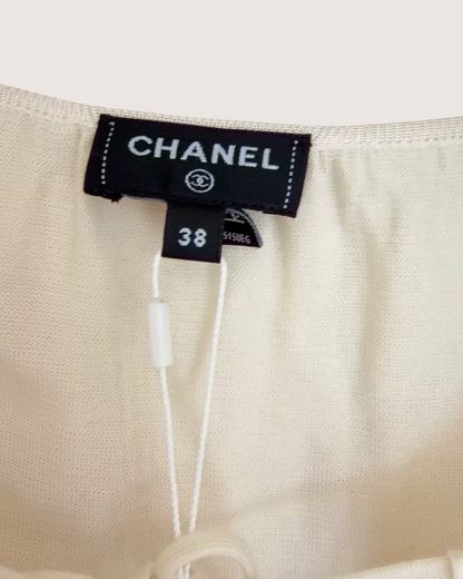 Chanel 23B Ruffle-Trim Tie-Front Top Beige/Ecru FR 38