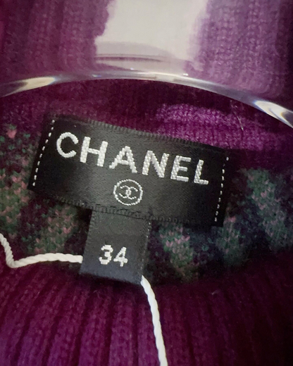 Chanel 21K Cashmere CC Chevron Turtleneck Mini Dress Purple, Pink FR 34