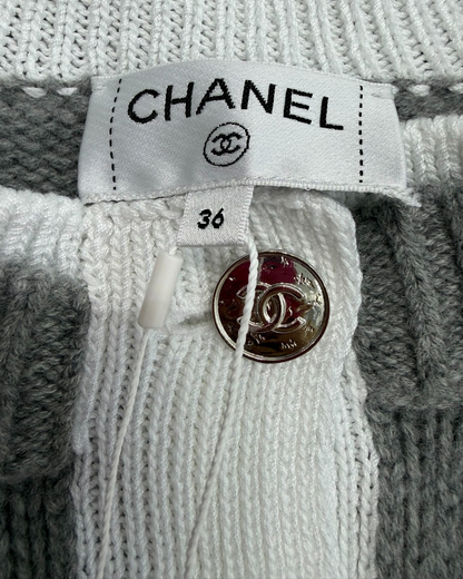 Chanel 26P Cashmere Cardigan Grey, White FR 36