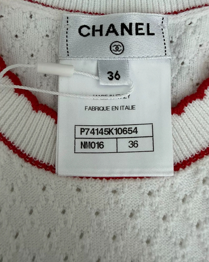 Chanel 23C Bouclé CC5 Logo Top White, Red FR 36