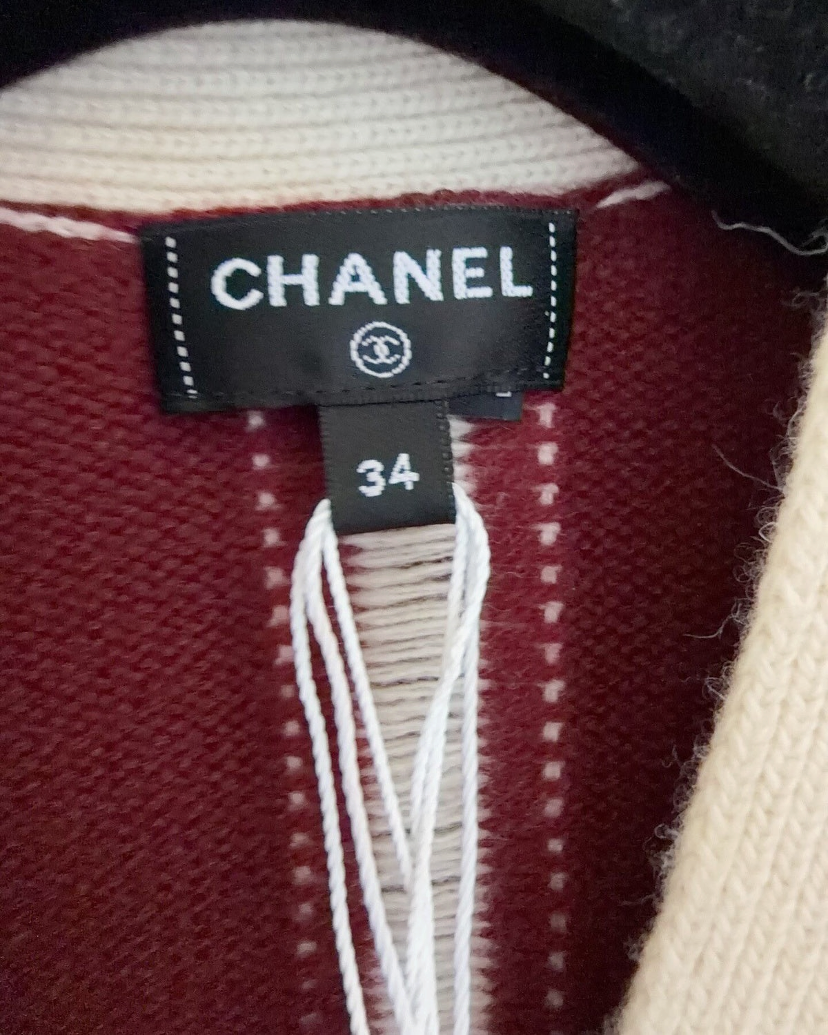 Chanel 26B Cashmere Striped Cardigan Burgundy, Beige/Ecru FR 34
