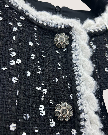 Chanel 23K Tweed Sequin Mini Dress Black, White FR 34