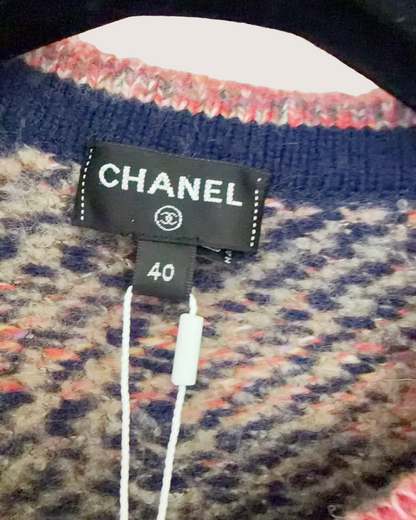 Chanel 22A Wool Plaid Cropped Cardigan Pink, Beige/Ecru, Navy FR 40