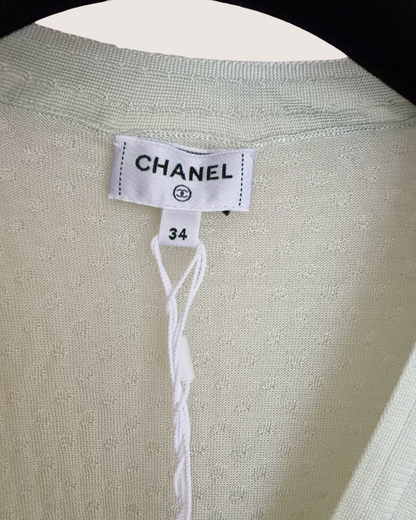 Chanel 26P V-Neck Fringe Cardigan Green FR 34