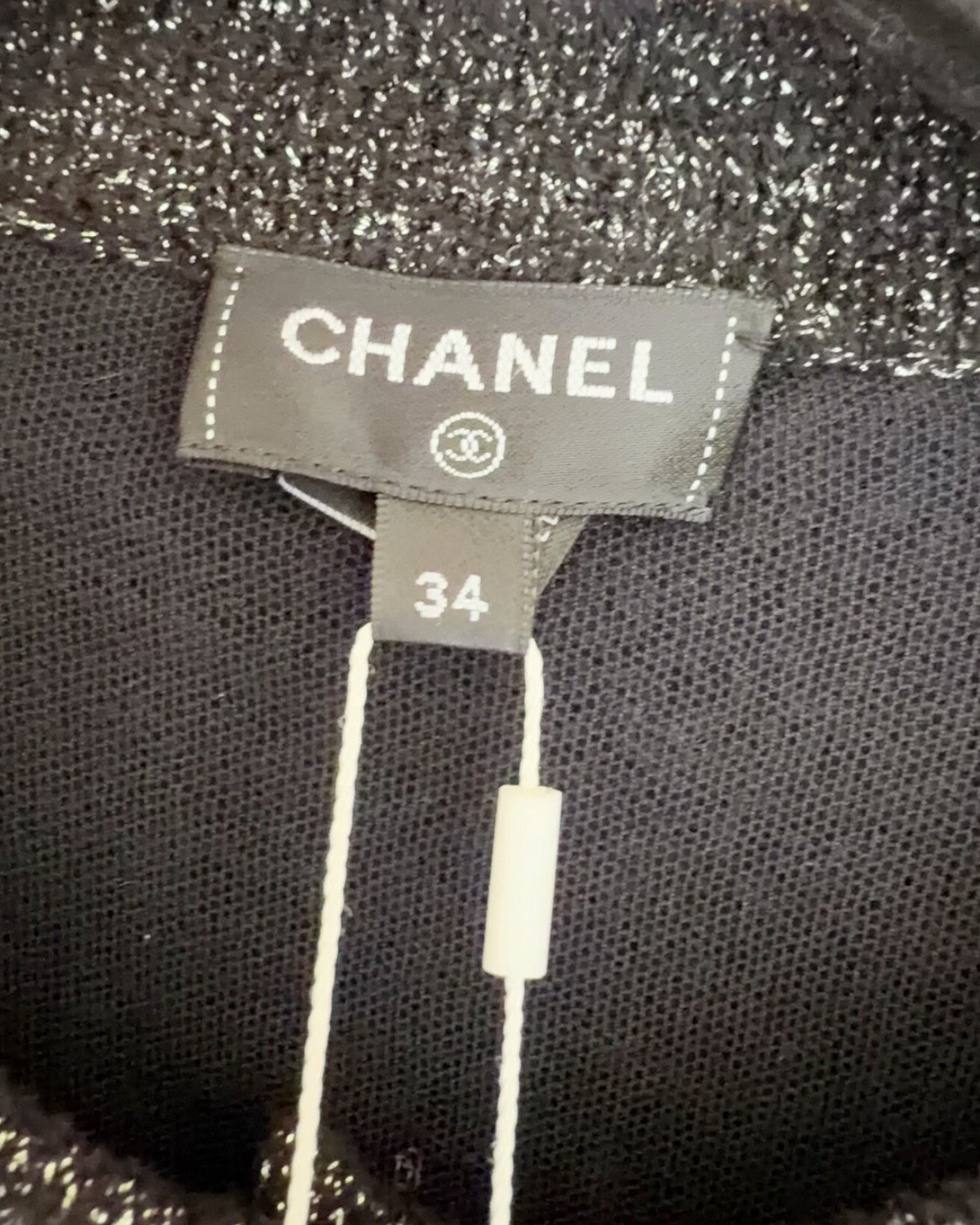 Chanel 22A Wool Sequin CC Four-Pocket Cardigan Black, Silver FR 34
