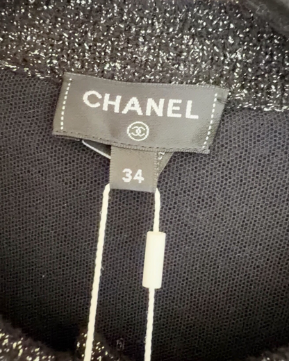 Chanel 22A Wool Sequin CC Four-Pocket Cardigan Black, Silver FR 34