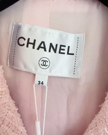 Chanel 21S Double-Breasted Tweed Jacket Pink FR 34