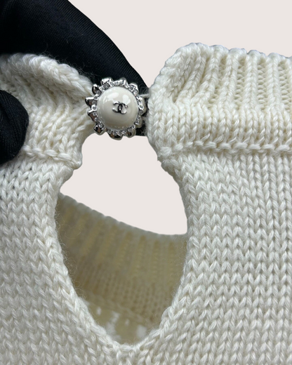 Chanel 25K Wool Cutout Sweater Beige/Ecru FR 34