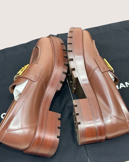 Chanel 23B Platform CC Loafers Brown EU 36.5
