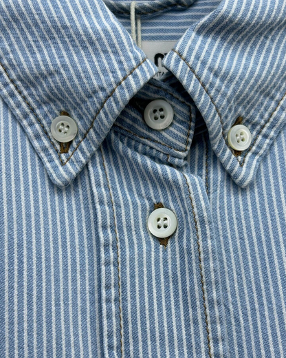 Miu Miu Cropped Striped Logo Shirt Blue, White FR 38