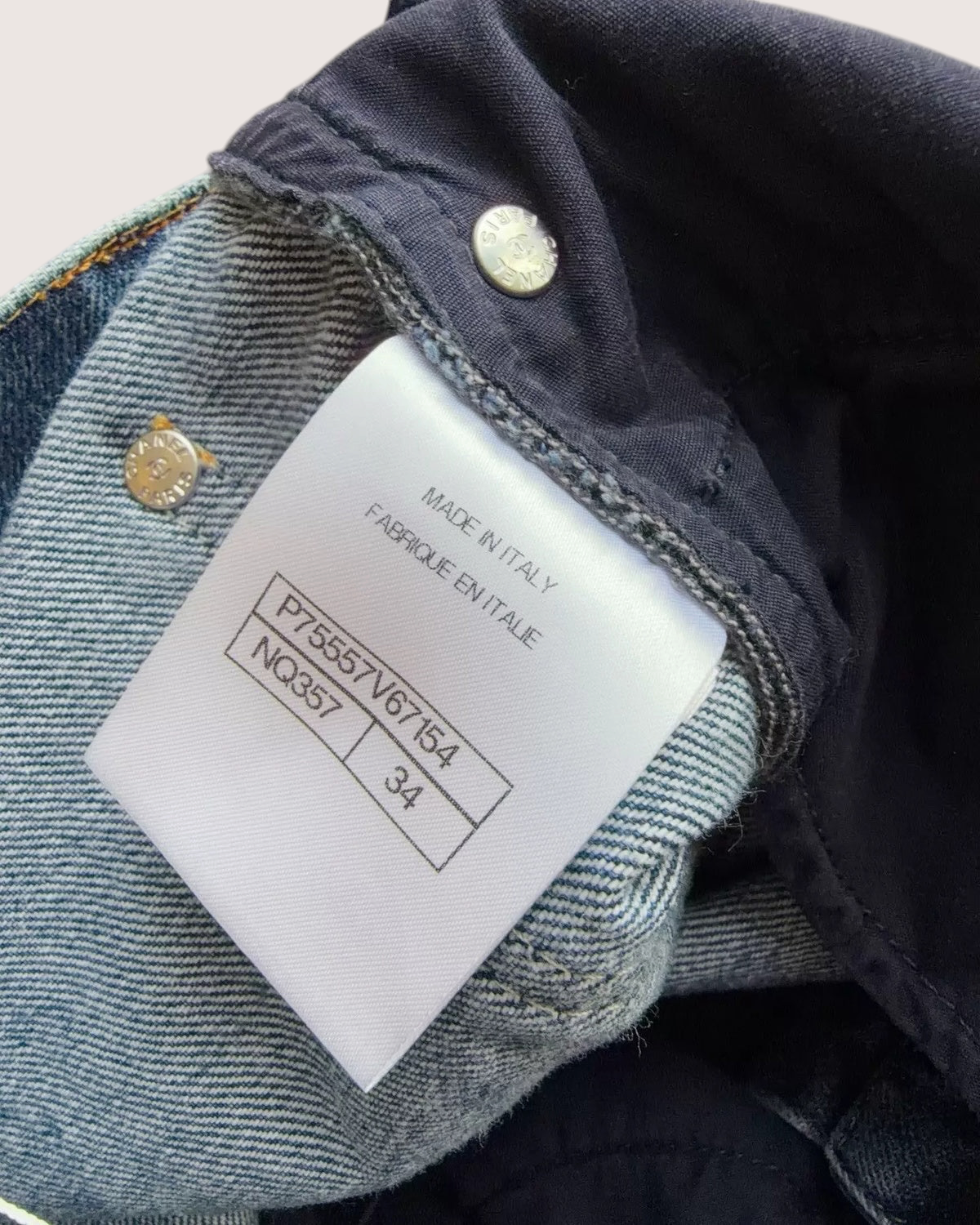 Chanel Sequin CC Wide-Leg Denim Jeans Blue, Silver FR 34